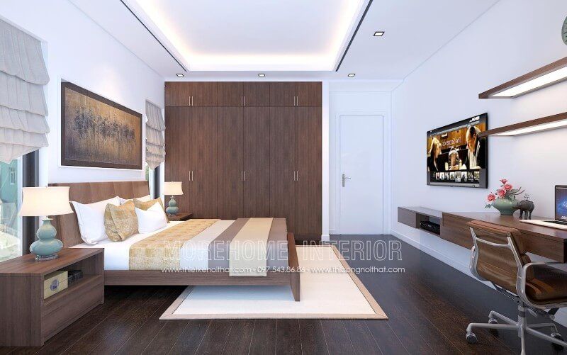 Giường ngủ gỗ công nghiệp với lối thiết kế nhẹ nhàng, các chi tiết được tối giản hóa tập trung vào công năng sử dụng, tạo cho gia chủ có những giấc ngủ thoải mái và thư giãn nhất