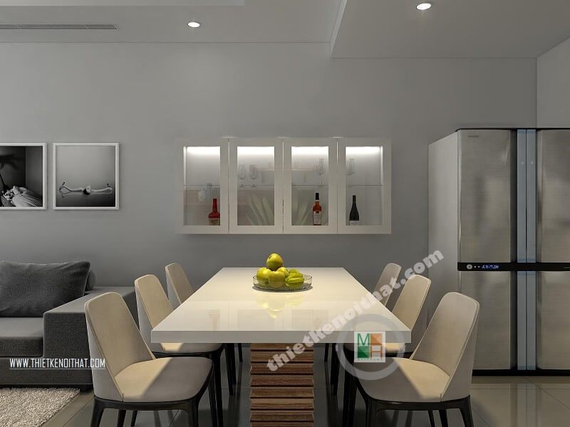 Mẫu bàn ăn gỗ công nghiệp nhỏ gọn phù hợp với căn hộ chung cư diện tích nhỏ mà không kém phần sang trọng, tinh tế