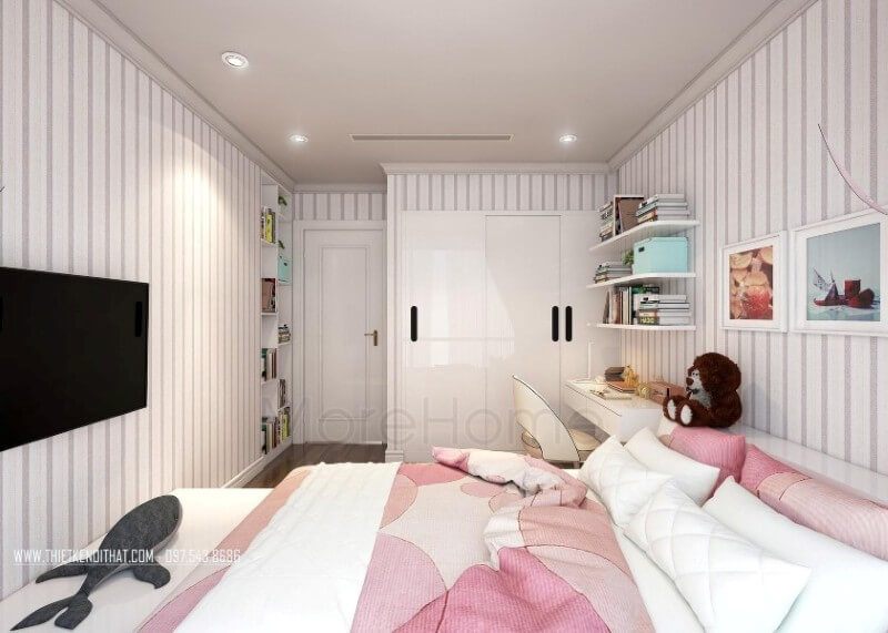 Tủ quần áo hiện đại được thiết kế dạng lùa giúp cho không gian phòng ngủ con thêm rộng và thoáng hơn
