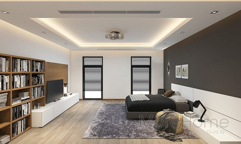 Hệ thống tủ gỗ được thiết kế với kiến trúc âm tường giúp tối ưu hóa sử dụng không gian trong phòng ngủ của bạn.